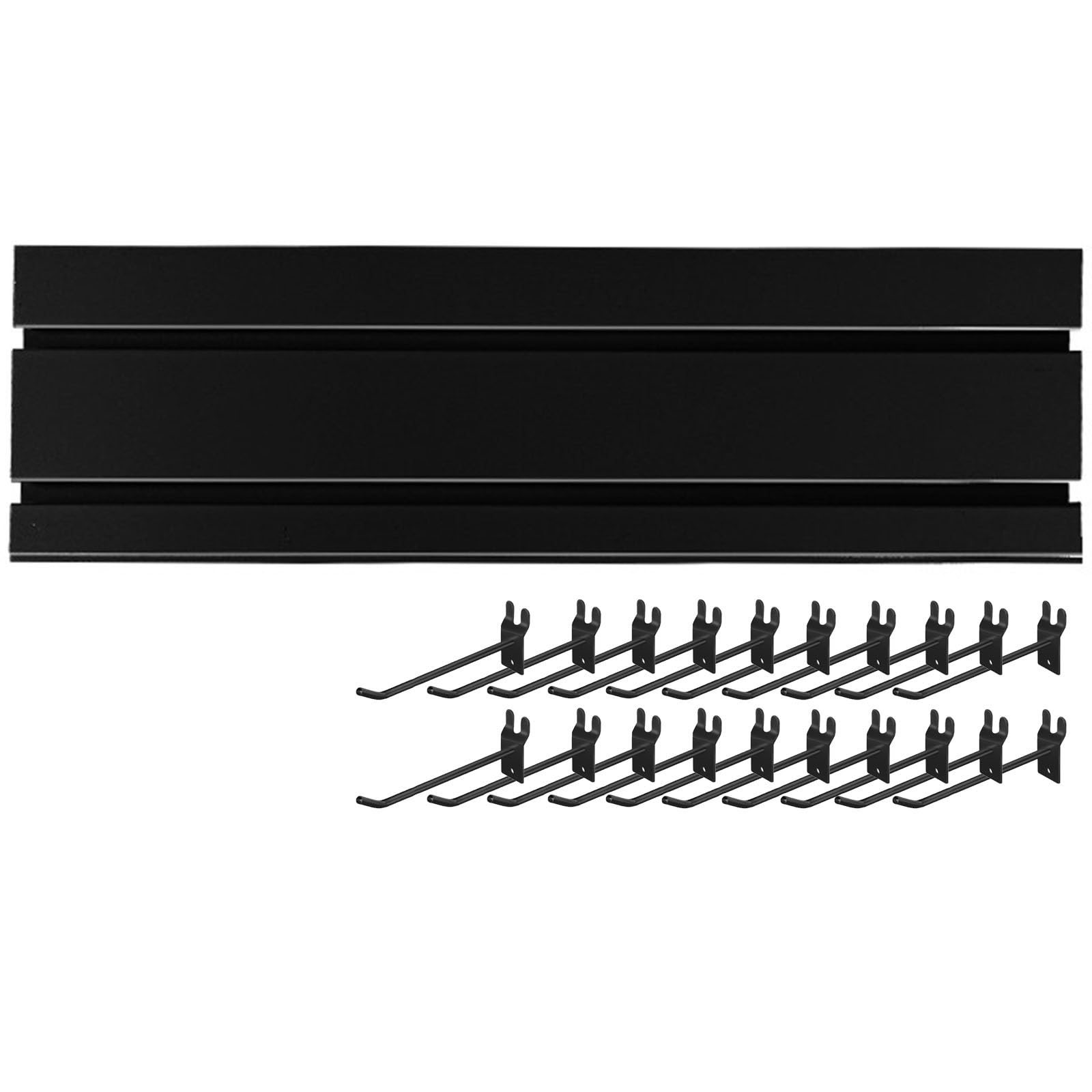 WIGING Slatwall Panel, PVC Interlocking Slat Wall Paneling With 20 Hooks, Heavy Duty Storage Organizer Display Panels For Retail Store, Garage Wall, Craft(Black,15.5x100cm/6.1x39.37in)