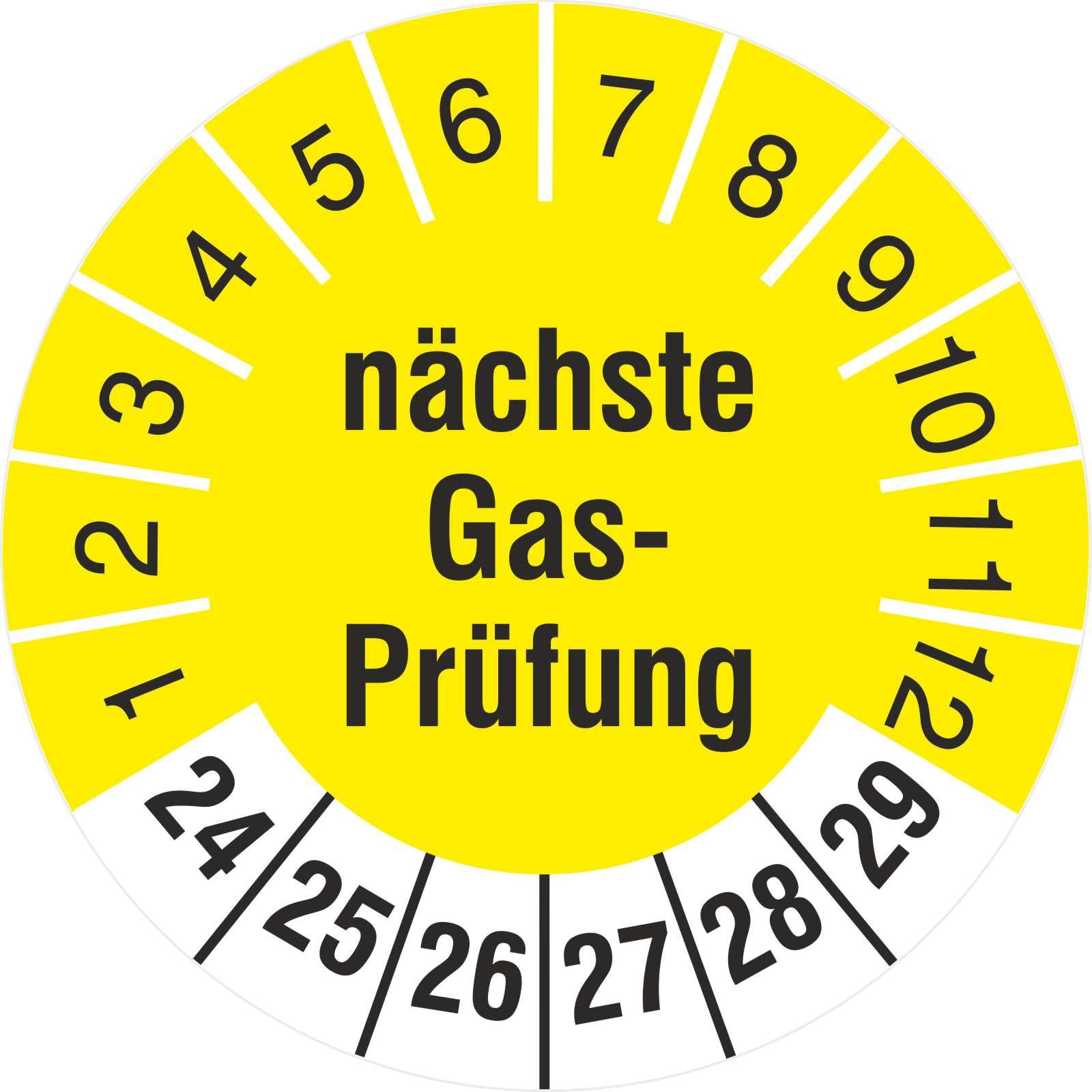 2500 Prüfplaketten nächste Gasprüfung 30 mm Prüfetiketten 2024-29 Gasuntersuchung