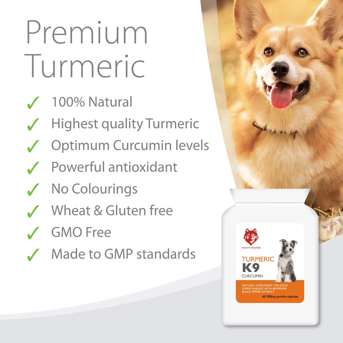 Turmeric K9 for Dogs and Pets 60 x 500mg equal to 10000mg Sprinkle