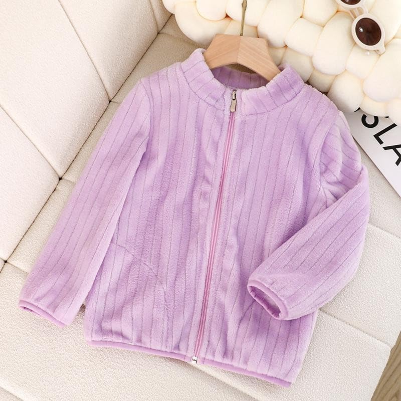 Kids Girls Long Sleeved Coral Jacket Stand Collar Zipper Stripe Pattern Solid Raincoats Jacket Spring Girls Sweatshirts2