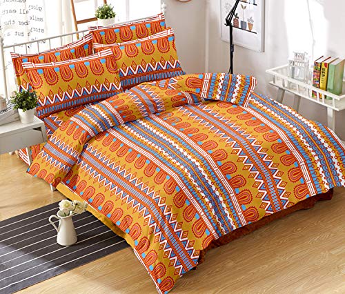 Image of Huesland by Ahmedabad Cotton 144 TC 100% Cotton Double Bed Sheet with 2 Pillow Covers - 90 x 96 inches, Orange, Blue, Pink