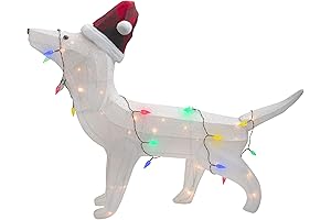 32" LED Lighted Dachshund Dog in Santa Hat with Red Scarf