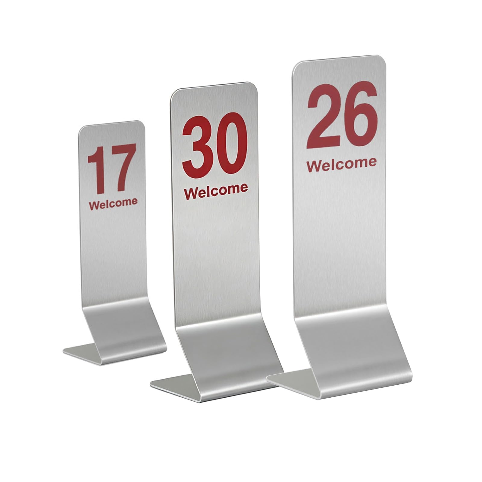Tarjetas de números de mesa de restaurante de acero inoxidable | Placa de número de mesa vertical inoxidable y antideslizante, visible por ambos lados.(S,1-30)