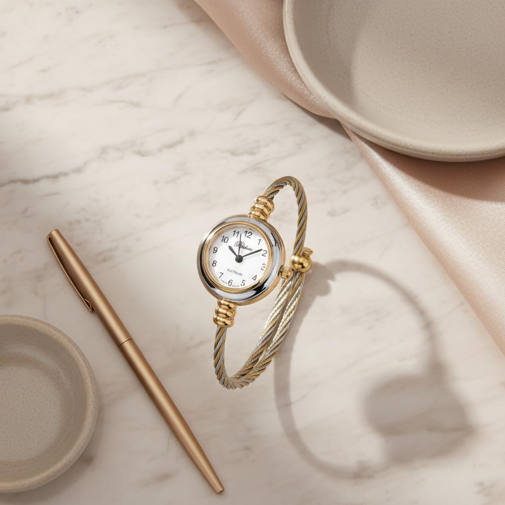 Blekon Collections Women's Cuff Watch - Round Analog Display Arabic Numbers 23mm Case Wire Bracelet Watch for Women Elegant Cable Cuff Bangle Wrist Watch - Image 3