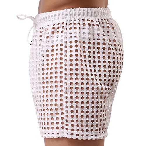 TiaoBug US Mens Hollow Openwork Drawstring Lounge Underwear Boxer Shorts White Size Medium2