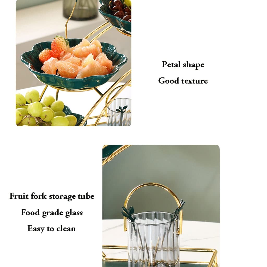 ZAW Obstschale, Obstschale, Obstschale, Obstschale, Set, Glas, Keramik, zwei- oder dreistufig, Obstteller für die Küche, großer Obstständer mit Obstgabel-Ständer (Farbe : B)