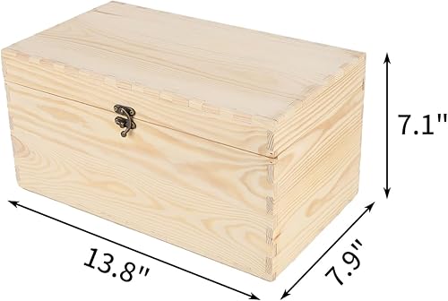 Miniatura 4 de JJSQ - Caja de almacenamiento de madera con tapa con bisagras, rectangular, sin terminar, sin pintar, caja de almacenamiento de madera para