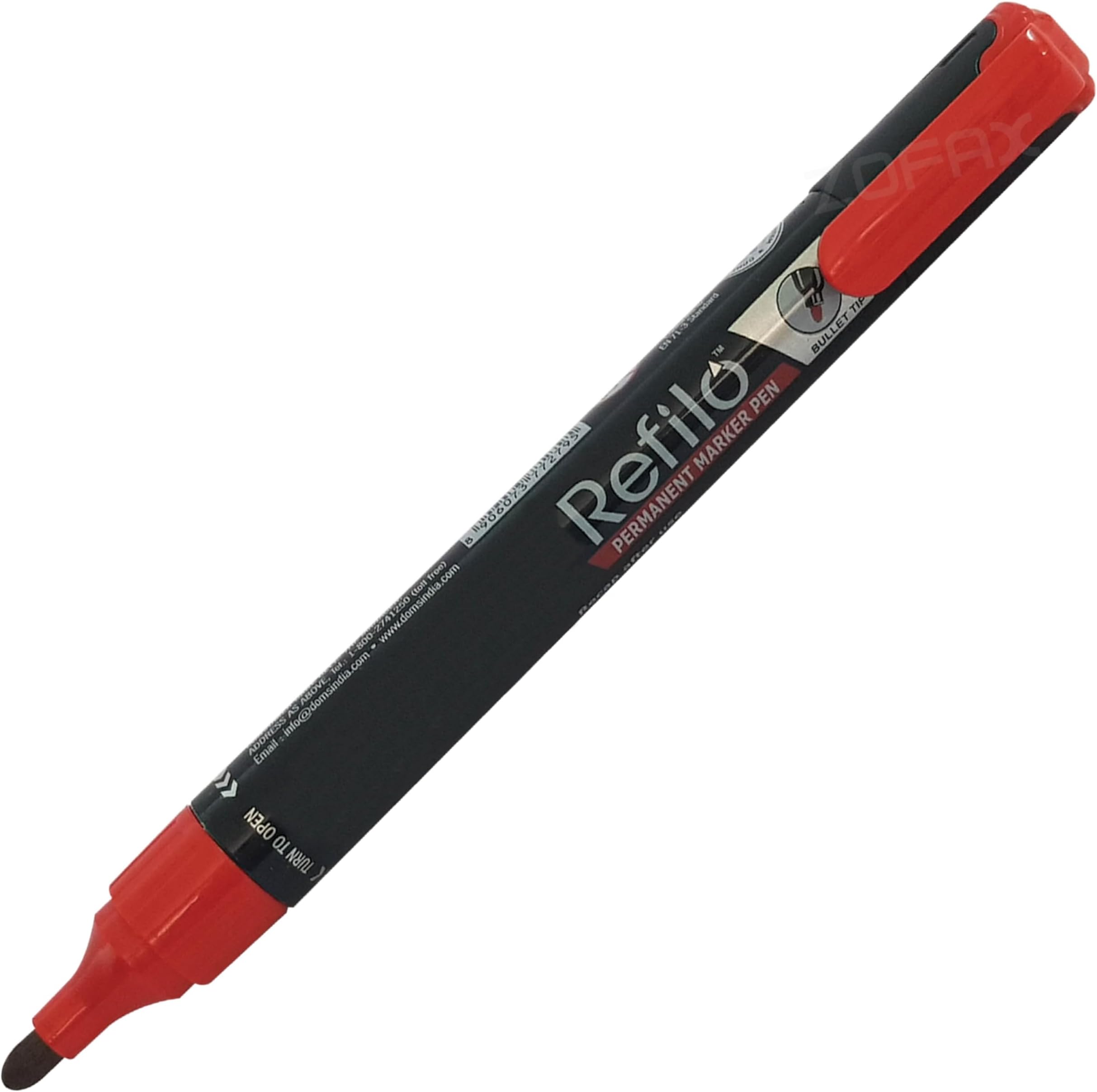 DOMPerma Permanent Marker Pens, RED, Bullet Tip (2.0mm), Pack of 1, Waterproof UV resistant Ink, Marks on Most Surfaces, iZOFAX Black Ball Pen
