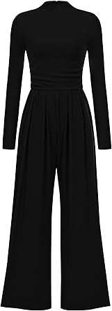 PRETTYGARDEN Jumpsuits For Women Dressy Fall Fashion Clothing 2025 Long Sleeve Mock Neck Date Night Rompers Business Outfits