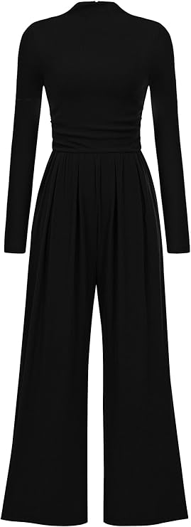 PRETTYGARDEN Jumpsuits For Women Dressy Fall Fashion Clothing 2025 Long Sleeve Mock Neck Date Night Rompers Business Outfits