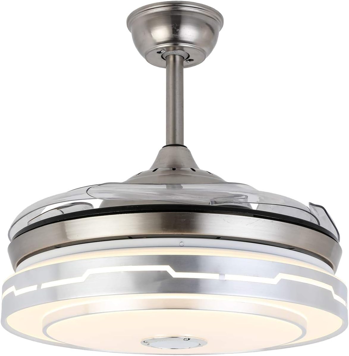 Lіmіtеd Stосk JVUJVCI Retractable Ceiling Fan with Light and Bluetooth Speaker, LED Bluetooth Ceiling Fan with Light 7 Color Lighting 42 Inch (Silver)