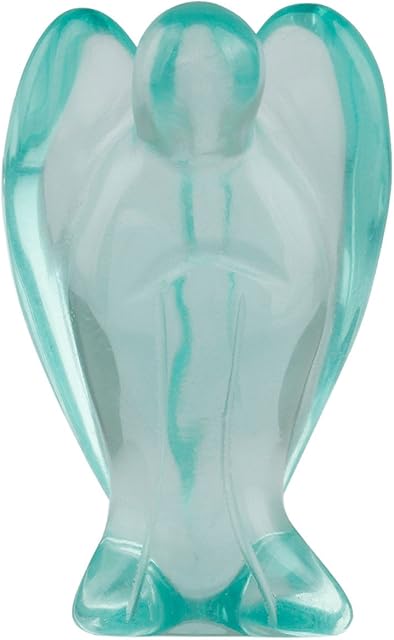 Shanxing Pocket Guardian Angel Crystal Gemstone Carved Mini Figurine Statue Ornament Decoration 1.5 inch,Blue Glass
