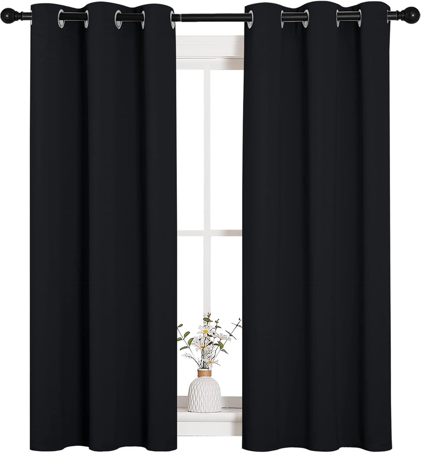 NICETOWN Halloween Blackout Draperies Window Curtain Panels, Autumn/Winter Thermal Insulated Solid Grommet Blackout Curtains/Drapes for Cafe (Set of 2, 34 inches by 54 inches, Black) Black 34"W x 54"L (Pack of 2)