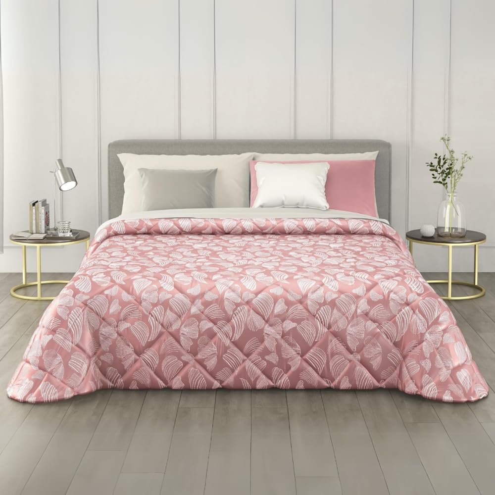 MAXIME MAISON - Trapunta Una Piazza e Mezza Invernale (300gr/mq) Piumone Una Piazza e Mezza, Copriletto Coperta Calda in Pregiato Raso Jacquard per Stagioni Fredde, Made in Italy (Shell Rosa)