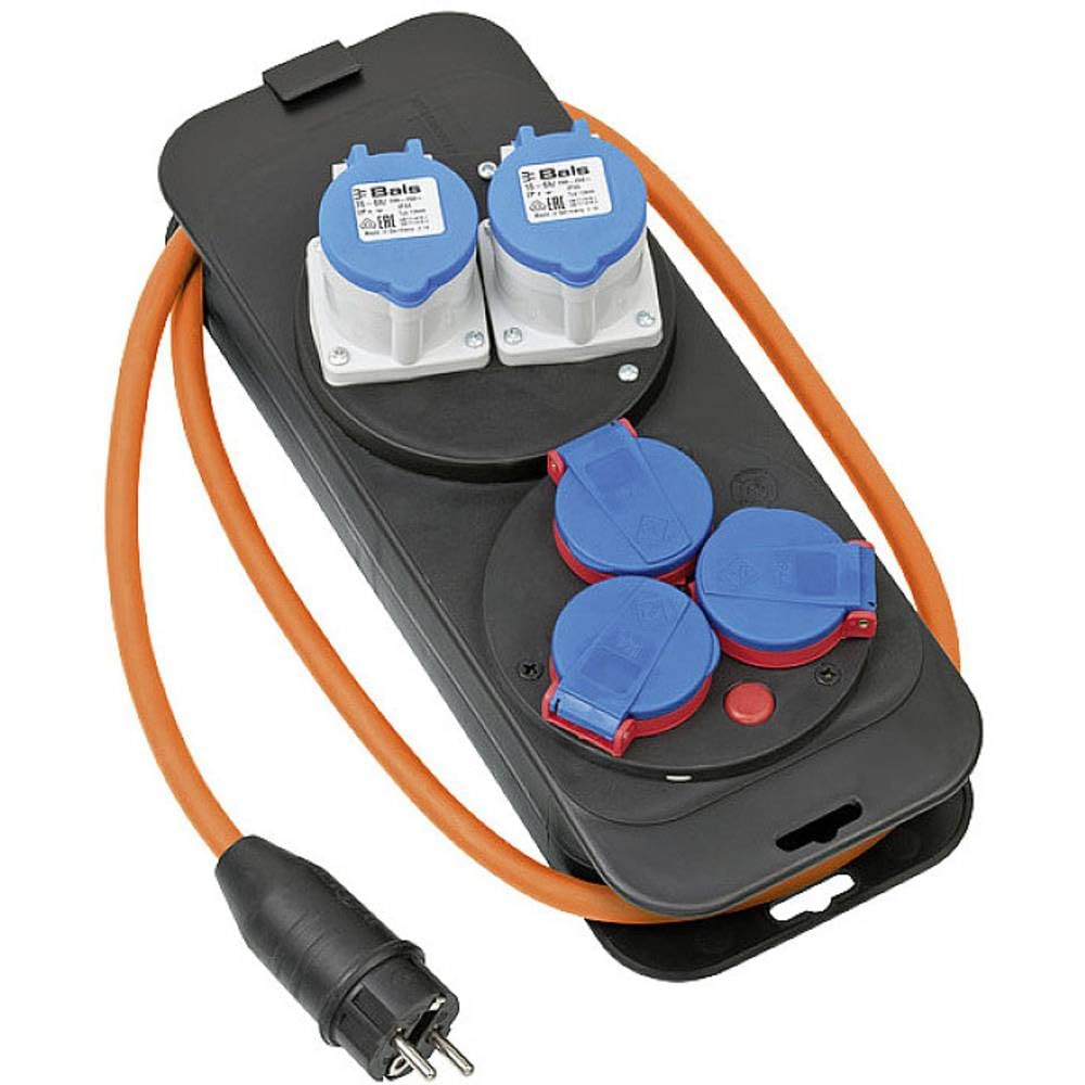 Brennenstuhl distribuidor de corriente para camping y caravana con enchufe de toma a tierra (2x tomas CEE 230V/16A, 3x tomas de corriente 230V, cable de 1,5m en naranja, para acampar, Made in Germany)