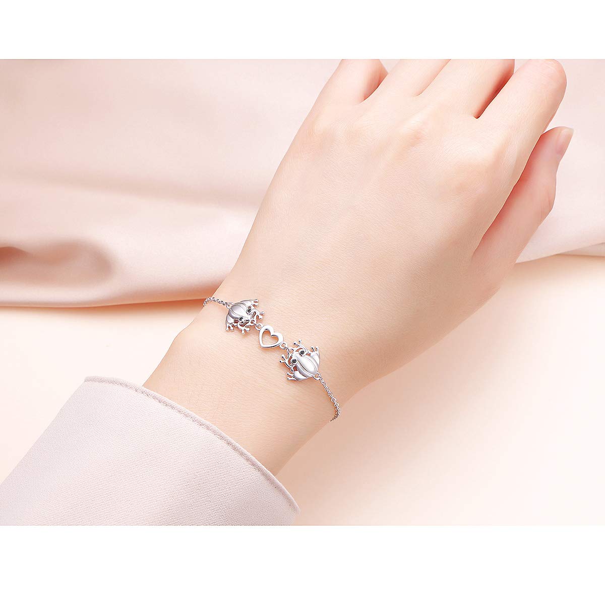 (Salute e longevità) S925 Bracciale a forma di tartaruga/rana in argento Sterling per donne adolescenti e ragazze, regolabile con animale, gioielli da 17 + 5 cm