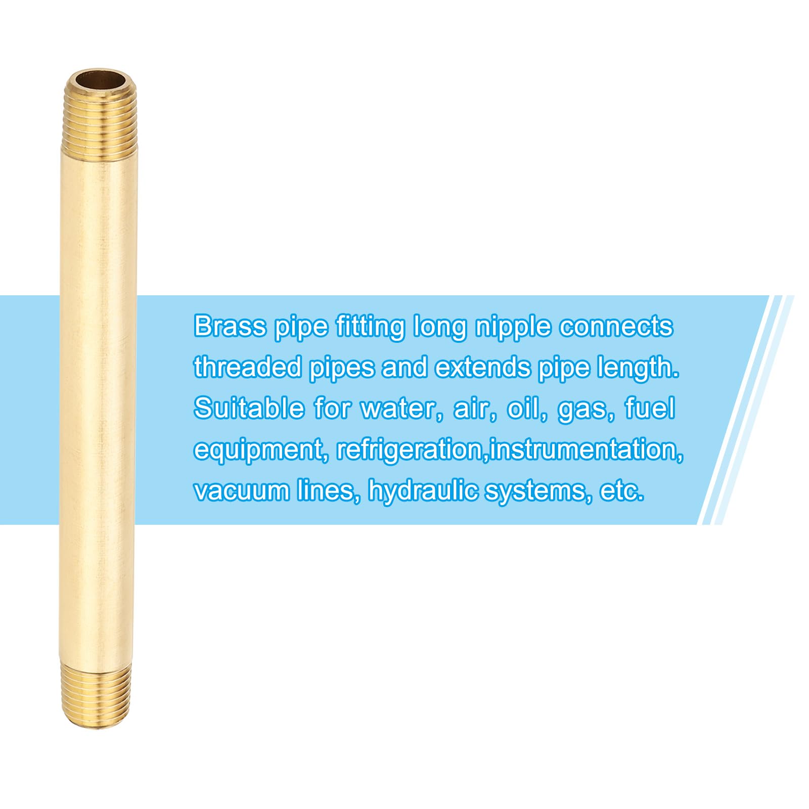 PATIKIL 1/4" x 1/4" NPT Maschio Raccordo in Ottone Tubo Lungo, 10Pz 152.4mm (6") Lungo Raccordo Tubo Diritto Connettore Prolungatore per Carburante, Aria, Acqua, Olio, Sistemi Gas