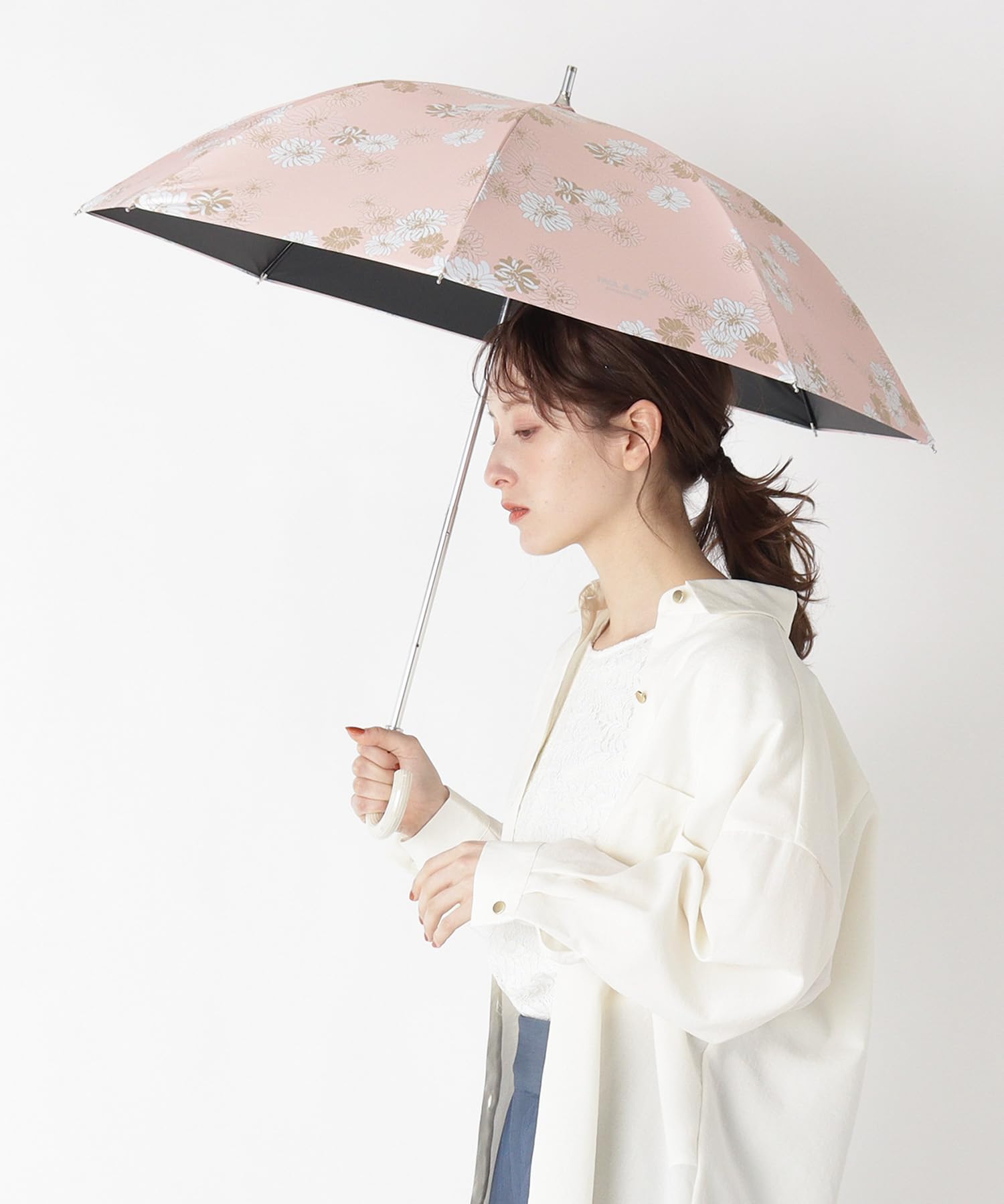 ポール&ジョー 1級遮光 晴雨兼用 長傘 日傘 クリザンテーム コーラル PAUL&JOE 傘 一級遮光 晴雨兼用日傘 ”クリザンテーム×スカラ
