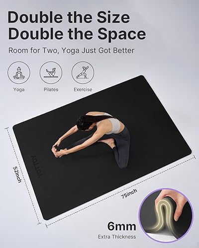 Miniatura 2 de YOTTOY Tapete de yoga grande (75 x 52 x 12 pulgadas), tapete de ejercicio TPE extra ancho, tapete de entrenamiento antideslizante para pilates,