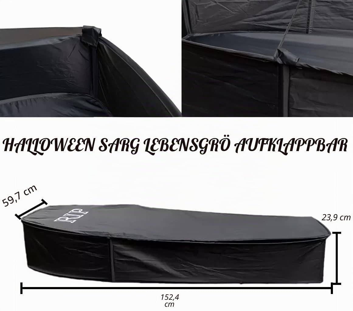 Halloween-Pop-Up-Sarg mit Deckel, 152,4 cm, zusammenklappbar, gruselig, gefälschte Sarg-Requisite für Friedhof, Friedhofsdekorationen, Outdoor, Rasen, Party, Spukhaus
