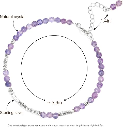 Miniatura 49 de Pulsera de cuentas de cristal natural de plata 925 hecha a mano. Joyería energética de piedras preciosas facetadas para mujeres, regalo