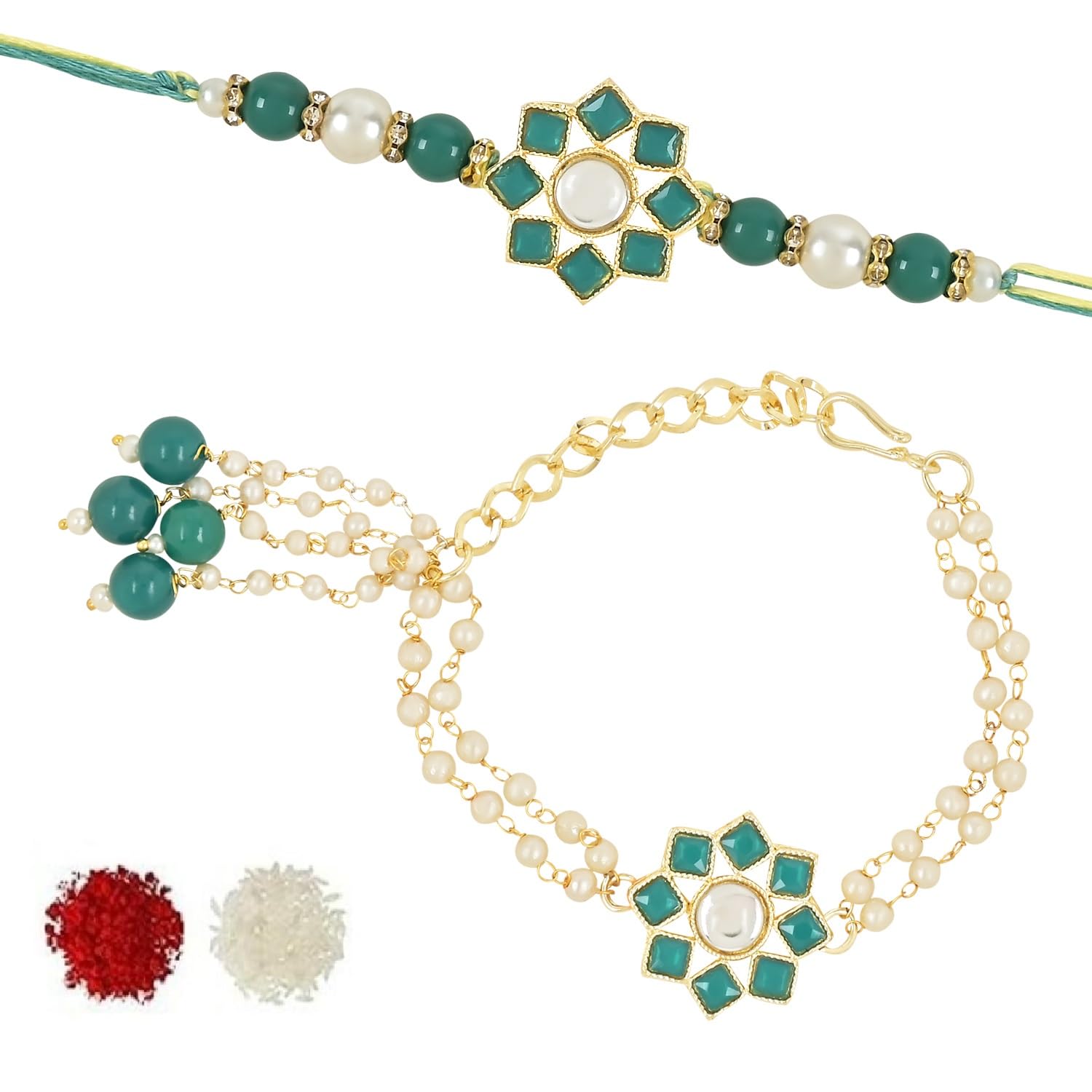 I Jewels Kundan & Pearl Hanging Bhaiya Bhabhi Lumba Rakhi Combo Set with Roli Chawal and Rakshabandhan Card (R108G-CO) For Unisex Adult (B0C96RJMNR) Amazon Price History, Amazon Price Tracker