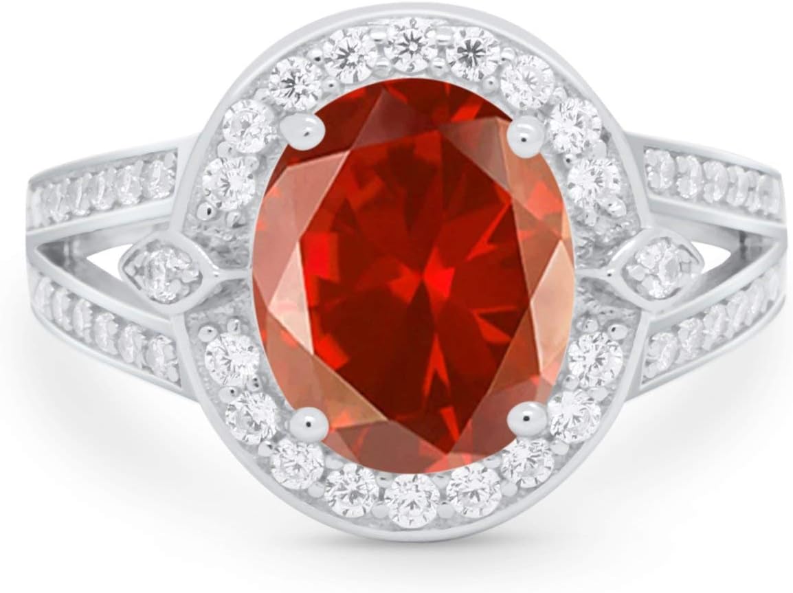 Blue Apple Co. Art Deco Ring 14mm Oval Cubic Zirconia Halo Split Shank Vintage Style Wedding Set Bridal Engagement Rings For Women 925 Sterling Silver Gifts For Her