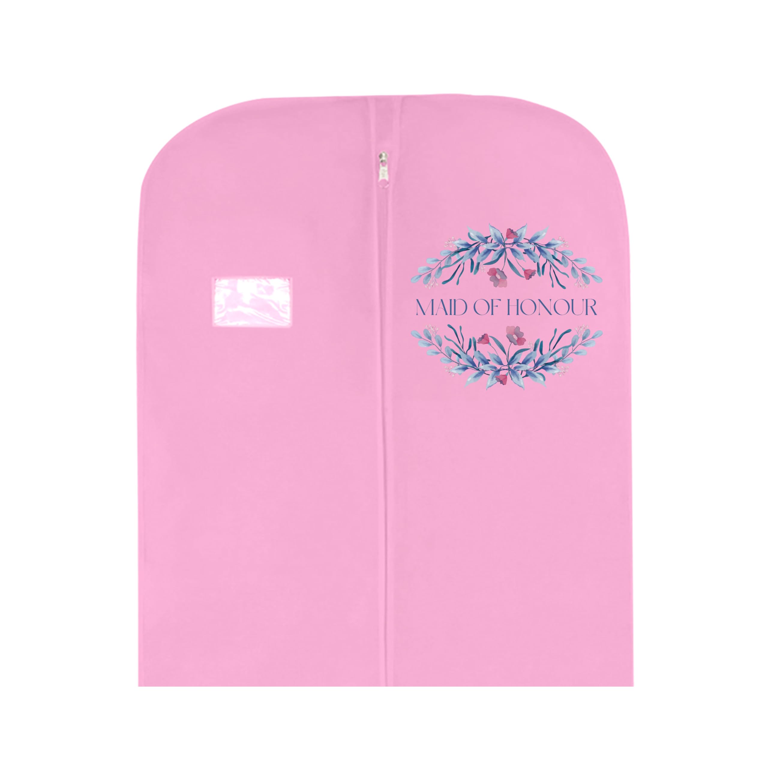Bridal Gown Garment Bag - Printed Wedding Dress Bag | Long Dress Covers for Bride & Bridesmaids | Breathable Clothes Bag for Storage & Travel (Maid of Honour's Logo On Pink Bag)
