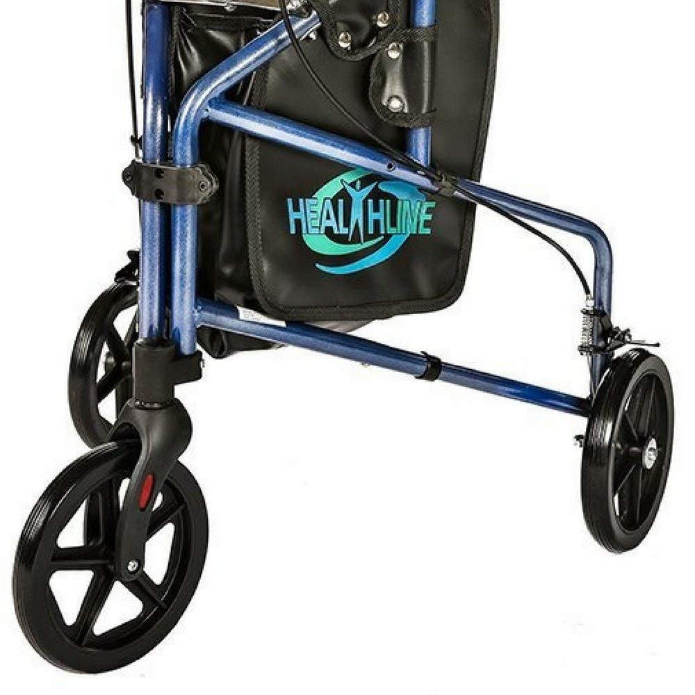 HEALTHLINE 3 Wheel Rollator Walker for Seniors, Foldable Lightweight Three Wheel Walker Traveler