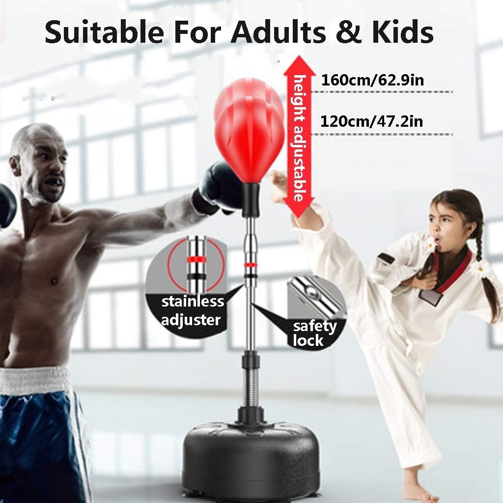 TOE Punching Bag with Stand Height Adjustable Boxing Bag with Boxing Gloves for Adults Kids Boxing Equipment for Gym Home Office (Color : Red) : Sports & Outdoors