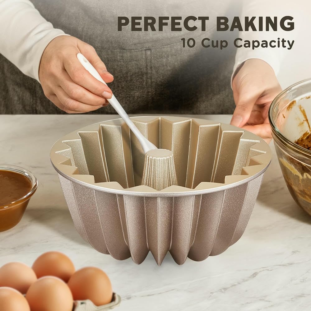 Molde para Pasteles Antiadherente de Aluminio Dorado de 9,5" NYSDM, Resistente a los arañazos y al óxido, budines, gelatina y pudín de Chocolate. Apto para Horno.