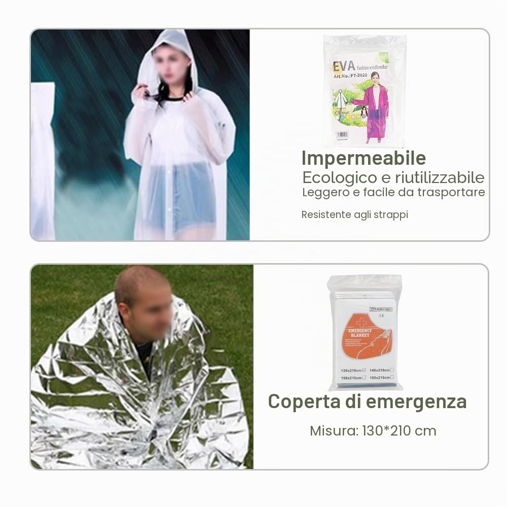Set di attrezzi di emergenza per auto, 13 in 1, set di attrezzi di sicurezza per i viaggi, con cavi di collegamento, triangolo, giubbotto di avvertimento, corda da traino, martello di sicurezza auto