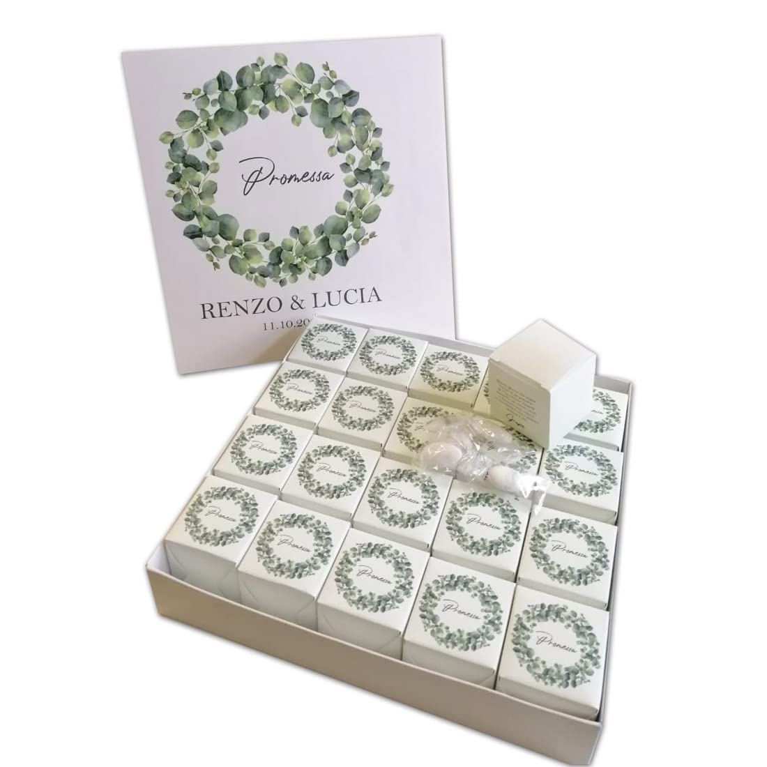 Scatola Box bomboniere cubetto Personalizzabile vassoio portaconfetti con confetti e bigliettini kit confettata per eventi di ogni genere (Promessa)