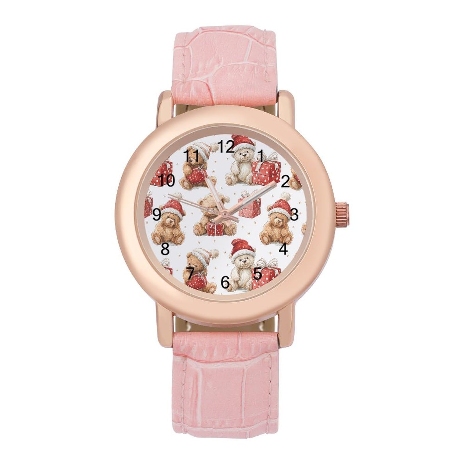 Süße Teddybär-Damen-Armbanduhr, leicht zu lesen, flexibel, drei Zeiger, rundes Gehäuse, Quarzuhr für kleine Handgelenke
