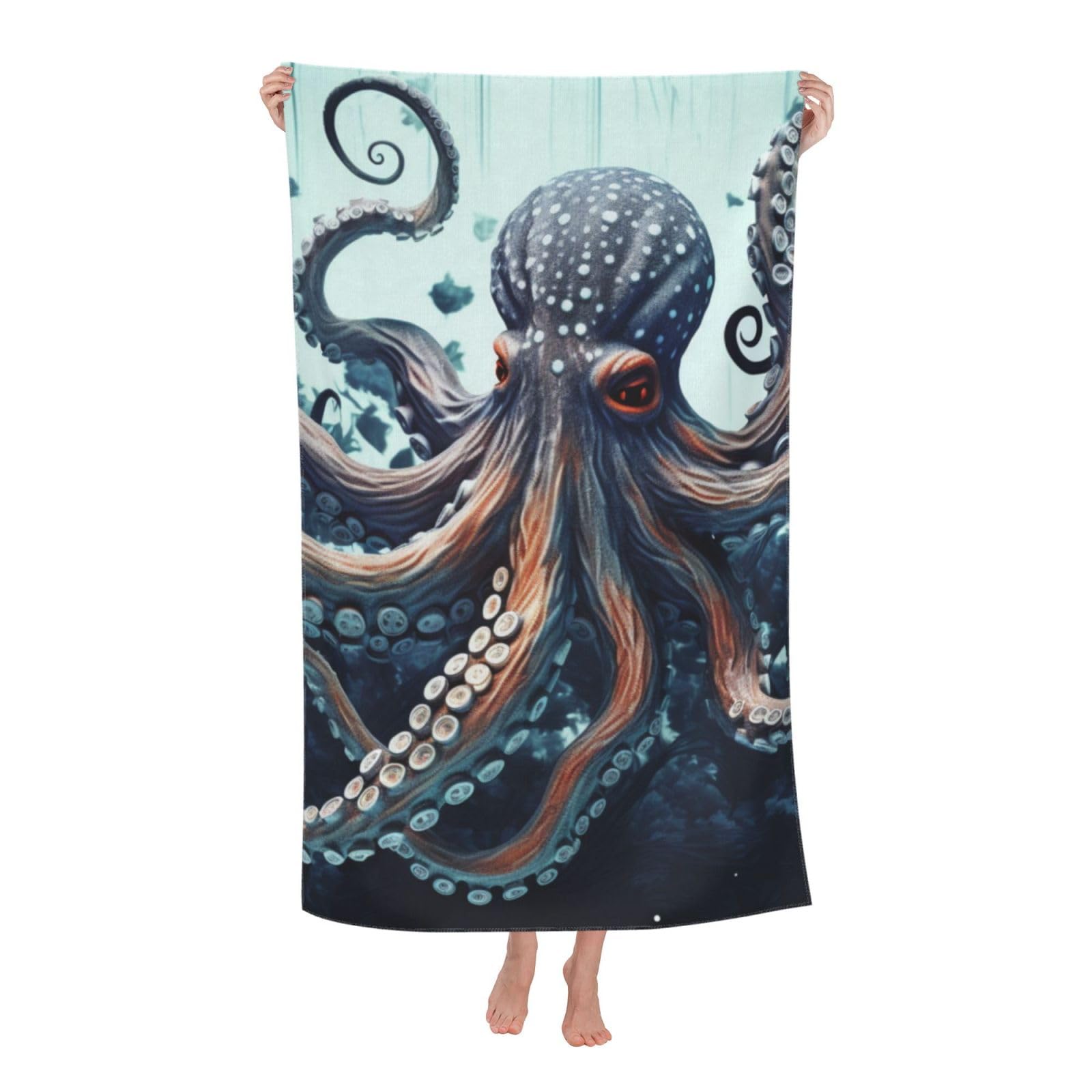 FodPand Cool Octopus Beach Towel Oversized 52 x 32 in Sand Free Pool Swim Towels for Adult Travel Blanket Lightweight Quick Dry Absorbent Bath Towels Cruise Vacation Accessories