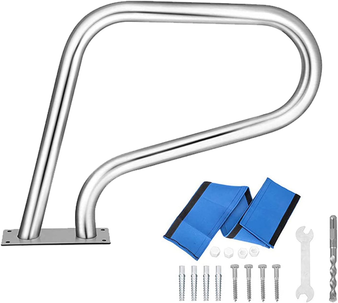 Swimming Pool Safety Hand Rail Swimming Pool Handrails Stair Rail with Blue Grip Cover & Mounting Accessory, 250lbs Load Capacity, Easy to Install