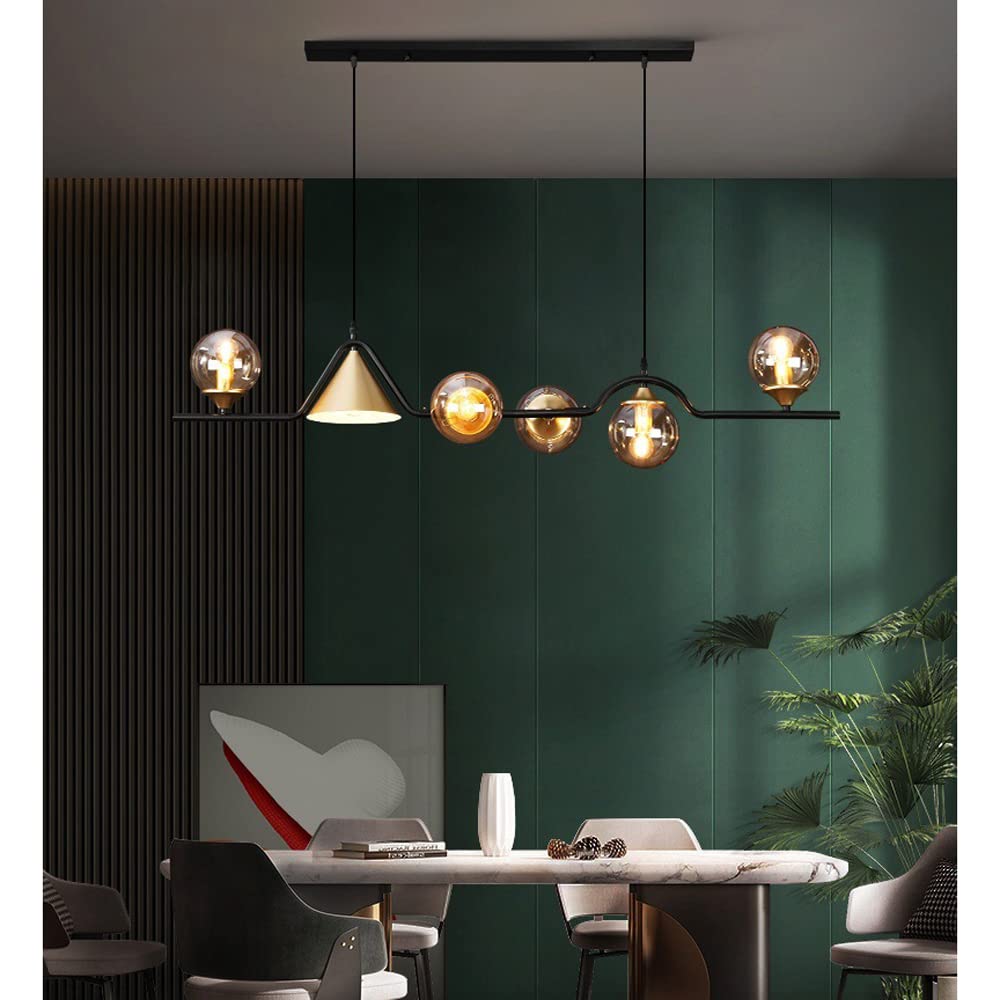 Lampadario lineare a 6 luci, lampade a sospensione con paralume in vetro, apparecchi di illuminazione a soffitto in stile metà secolo Lampada a sospensione per sala da pranzo Isola della cucina