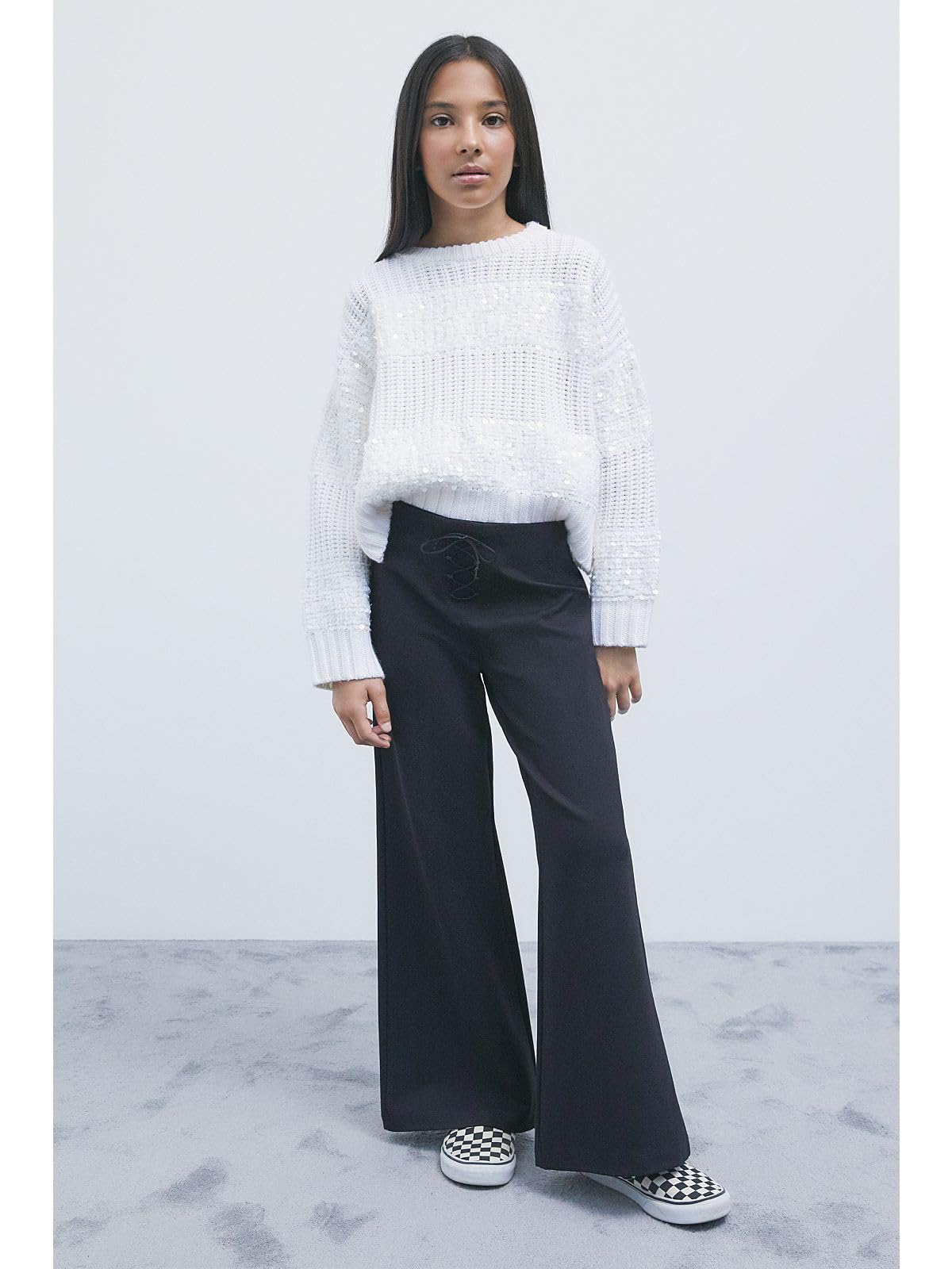 PATRIZIA PEPE Pantalone Palazzo Nero con Intreccio Stretch