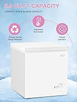 Vista 2 de Congelador de pecho Krib Bling de 5.0 pies cúbicos con termostato ajustable compacto con cesta de almacenamiento extraíble para casa, cocina, Blanco