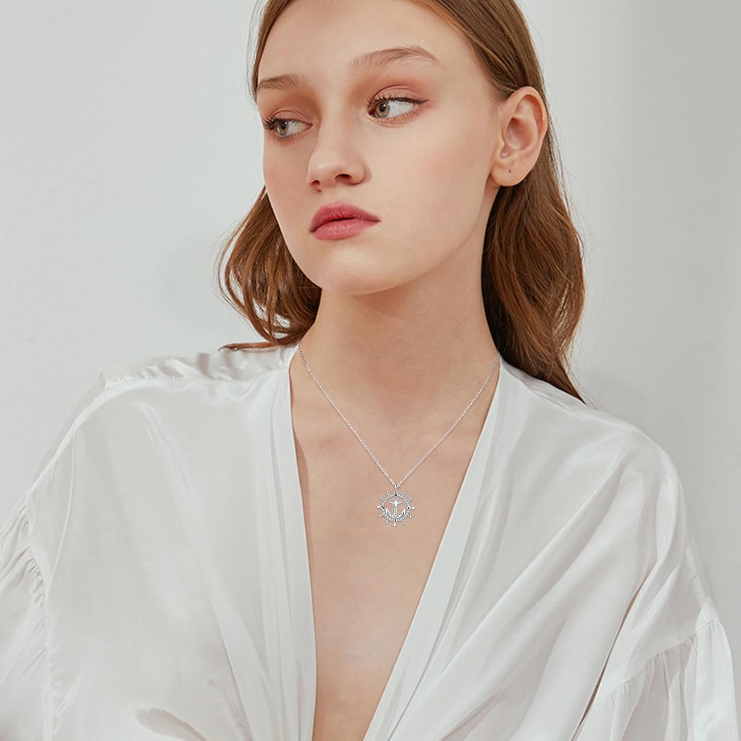 Anchor Necklace 925 Sterling Silver Rudder Pendant Compass Anchor Jewelry College Graduation Gift for Women - Image 3