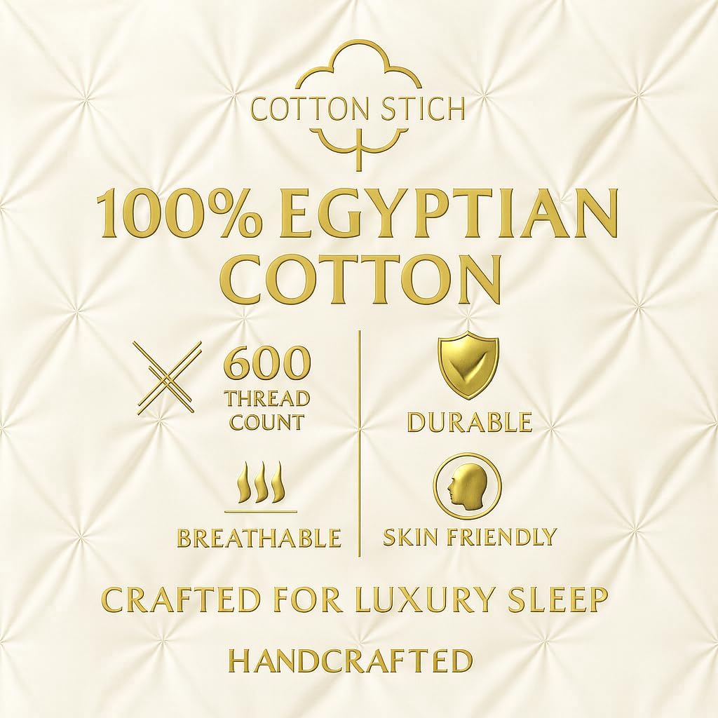 COTTON STICH Queen Pillow Shams Set of 2, 20x30, Ivory, Pinch Pleated, Zipper Closure, 100% Egyptian Cotton, 600 TC Decorative Pillow Covers - Image 6