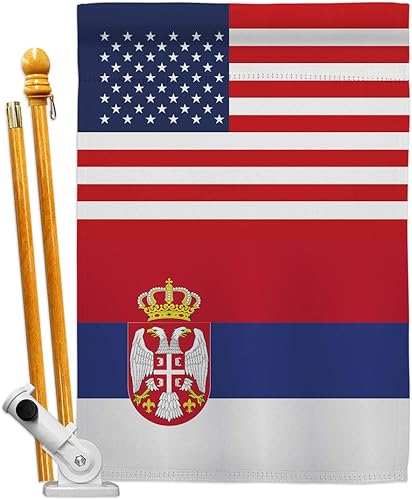 Bandera de la Amistad de la Copa del Mundo de Serbia de Estados Unidos, banderines de pared para exteriores, patio, porche, césped, jardín, soporte
