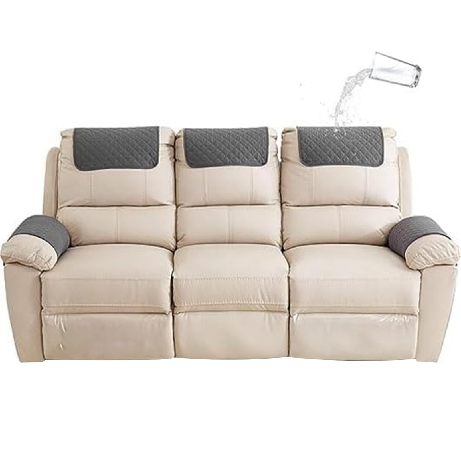 Fkngcp Dark Grey 5Pcs Chair Arm Covers, Non-Slip & Dustproof Headrest Covers For Recliners, With Pocket Organiser Couch Headrest, For Dog Cat Furniture Protectorchair Arm