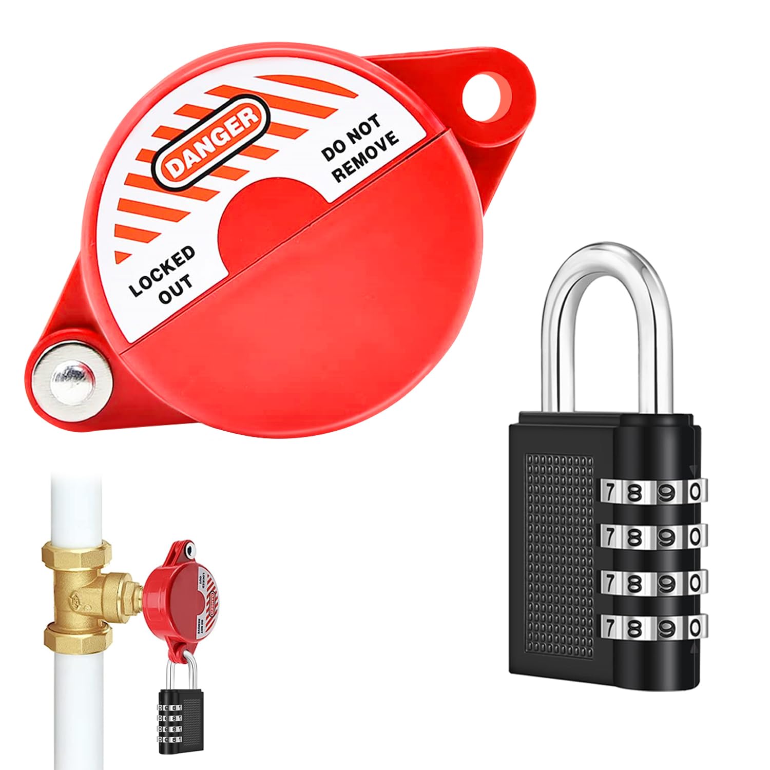 smseace 1Pack Gate Valve Lockout Device with Coded Lock Suited for 1to2-1/2 gate Valve Handles Gate Valve Lockout Water Spigot Lock for Outdoor Faucet