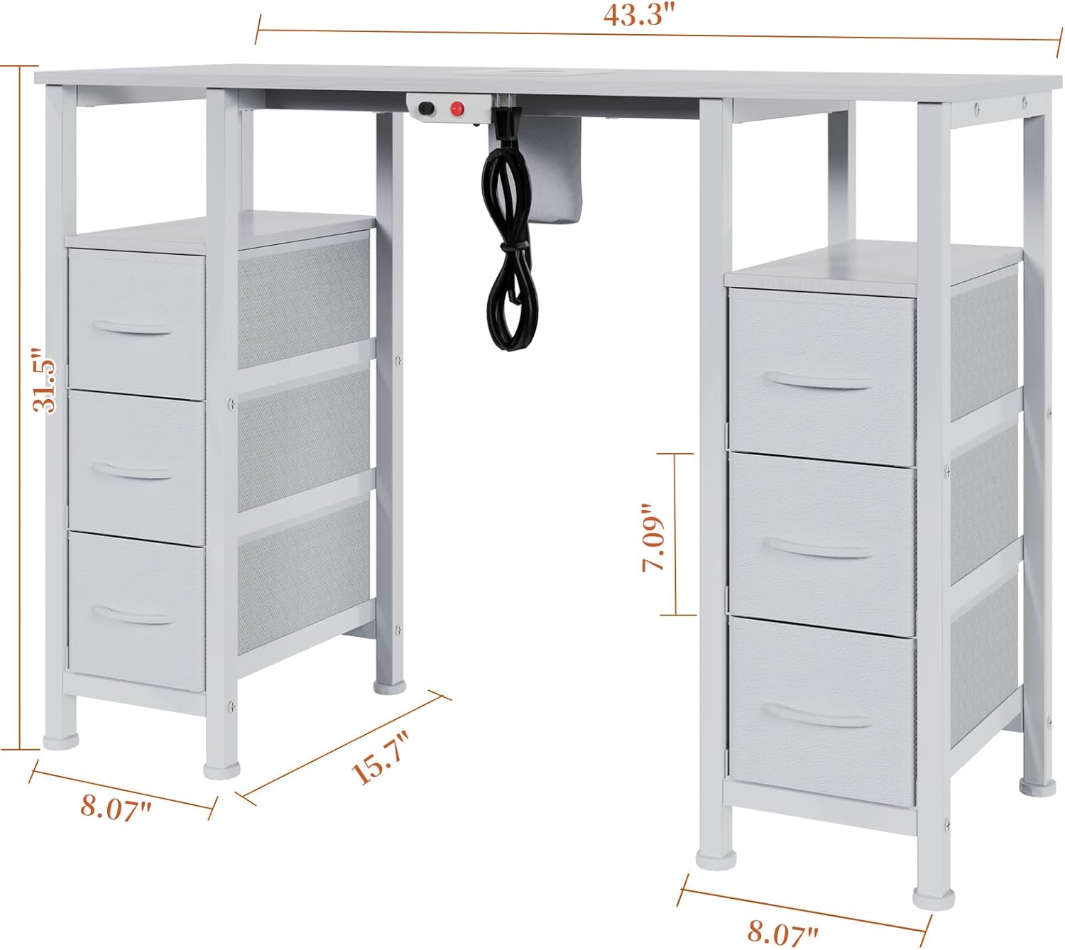 Manicure Table Nail Desk for Nail Tech, Nail Beauty Table w/Electric Dust Collector & 6 Storage Drawers & Open Shelves for Home, Workshop, Makeup Beauty Salon Workstation (White)