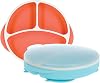 Nuby Silicone Round Suction Plate with Lid - Dishwasher-Safe Baby and Toddler Plate - 6 Months - Aqua and Coral - Back to School Essentials