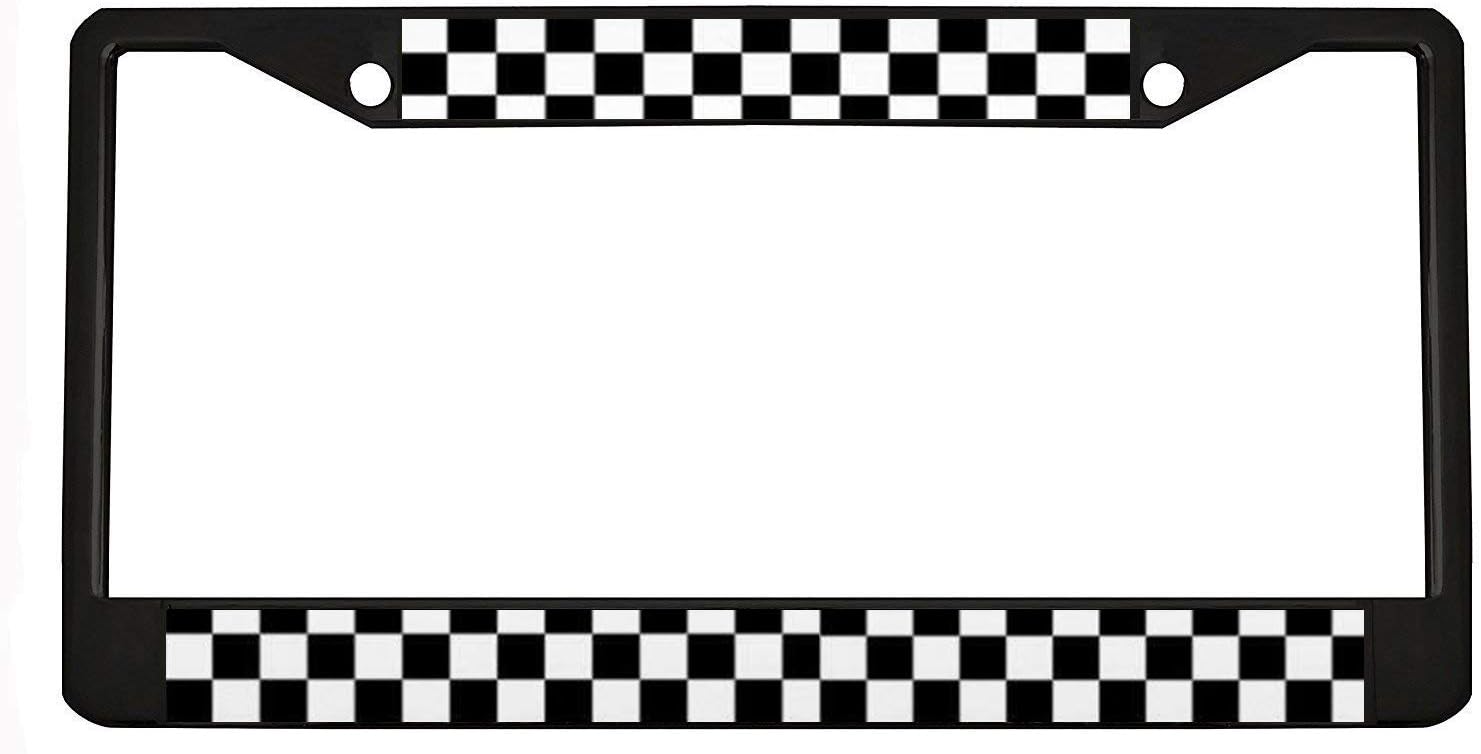 UTF4C - Black & White Checkerboard - Aluminum License Plate Frame, License Tag Holder,Auto Frame Cover Grill