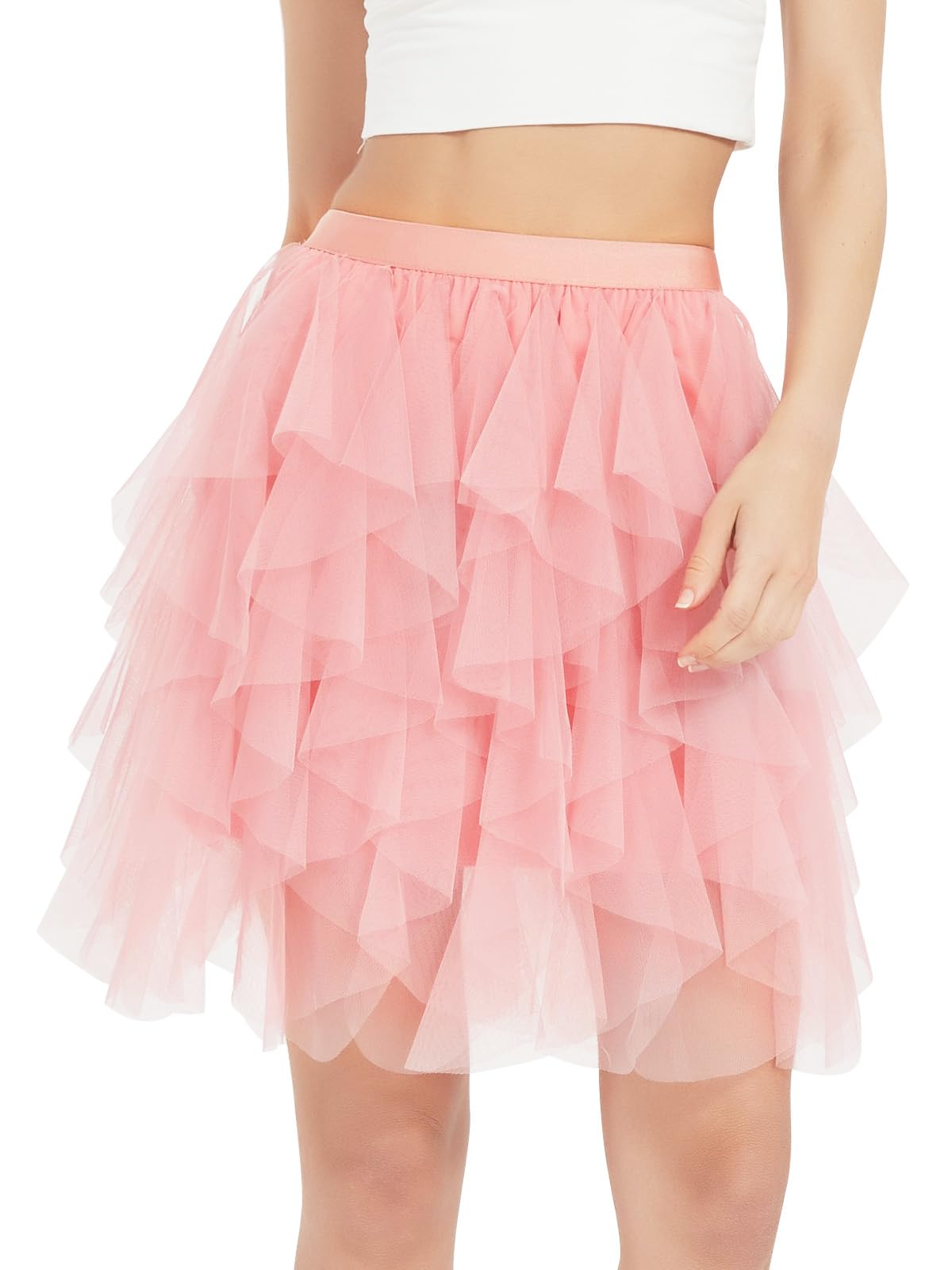 Monbessi Tüllrock Damen mit Unregelmäßiger Lagen Tüll Rock mit Futter Rock Damen Knielang für Halloween-Partys, Täglich