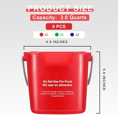 Miniatura 2 de Roshtia 6 cubos de limpieza de 3 cuartos de galón, cubo cuadrado de desinfectante pequeño, cubo de detergente para el hogar, comercial, restaurante,