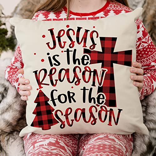 Anydesign A0709 Christmas Pillow Cover 18 X 18 Inch Red Black Buffalo Check Plaids Holy Night Throw Pillow Case Decorative Cushion Cover Case thumb #3